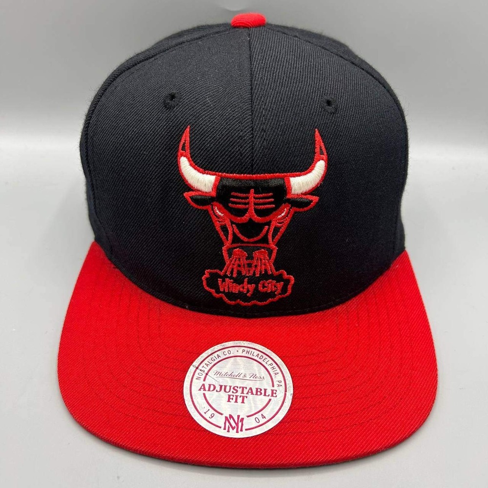 Chicago Bulls Windy City NBA Hat Men Black Red Mitchell & Ness Snap Back Cap HWC